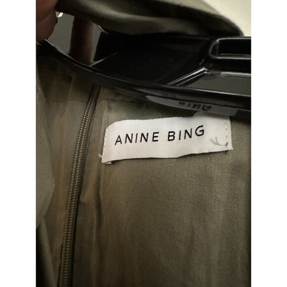 Anine Bing Cosette Twist Neck Halter Dress Shift Green Khaki Cotton Women Medium - Picture 5 of 10